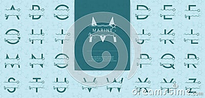 Split letters with marine elements Vector Illustration