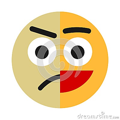 Split personality, bipolar disorder and schizophrenia - one person has positive happy and negative sad mood and emotion Vector Illustration