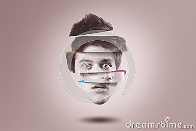 Split personality concept. Isolated cutout head of person with mental health disorder Stock Photo