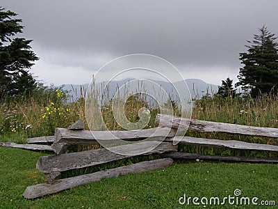 Split-rail Fence and Wildflowers in the Blue Ridge Stock Photo