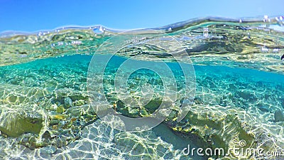 Split underwater view in Costa Rei Stock Photo