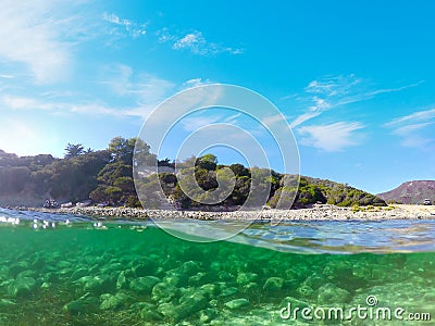 Split underwater view of La Speranza beach Stock Photo