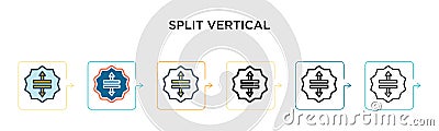 Split vertical vector icon in 6 different modern styles. Black, two colored split vertical icons designed in filled, outline, line Vector Illustration