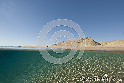 Split view ocean and land Stock Photo