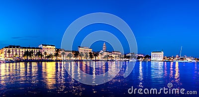 Split waterfront evening blue panorama, Split, Croatia Stock Photo