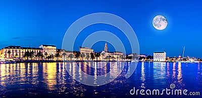 Split waterfront evening blue panorama, Split, Croatia Stock Photo