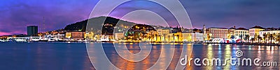 Split waterfront and Marjan hill colorful dusk panoramic view Stock Photo