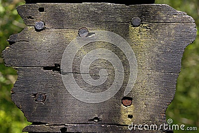 Split wood and rusty nail background Stock Photo