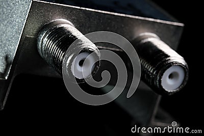 Splitter of coaxial television cable Stock Photo