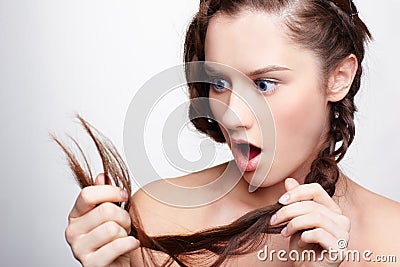 Splitting ends hair Stock Photo