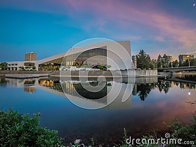 Spokane city in washington at riverfront park at sunset Stock Photo