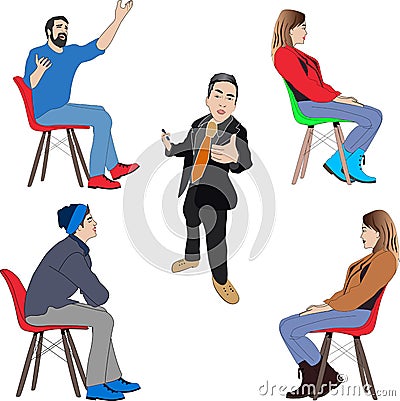 Spoke persons men and womÐµn or virtual assistants and manager or coach Vector Illustration