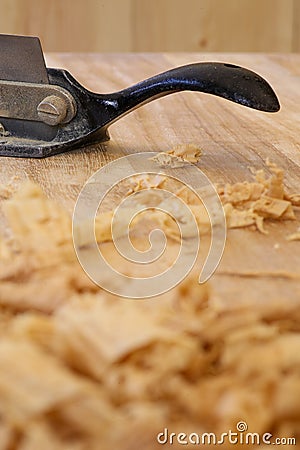 Spokeshave Sapele Hardwood Board Chip Shavings Stock Photo