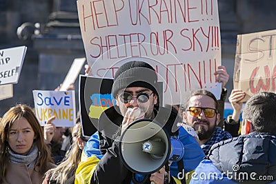 Spokesman At The Protest Against The War In Ukraine At Amsterdam The Netherlands 27-2-2022 Editorial Stock Photo