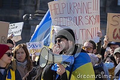 Spokesman At The Protest Against The War In Ukraine At Amsterdam The Netherlands 27-2-2022 Editorial Stock Photo