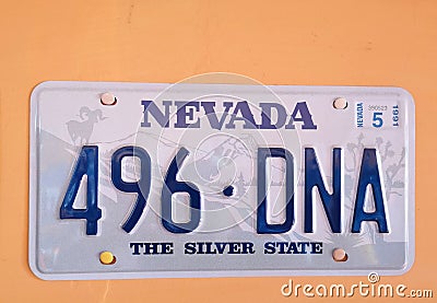 Spoltore 12 september 2019 vintage american automobile license plate hanging on a wall Editorial Stock Photo