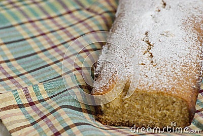 Fresh made marble cake with powdered sugar Stock Photo