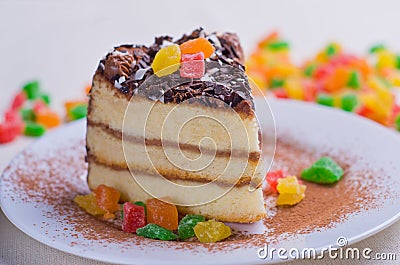 Sponge cake with chocolate topping Stock Photo