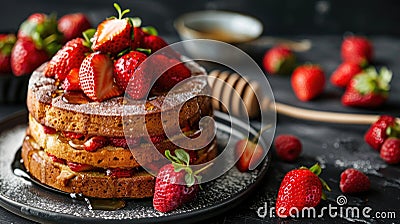 Sponge cake with cream and fresh berries on top Stock Photo