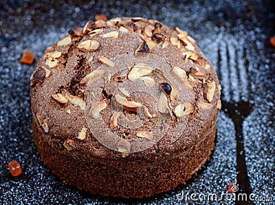 Sponge cake with fruits and nuts Stock Photo