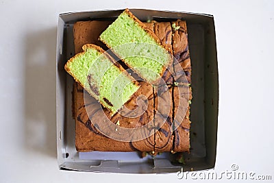 Sponge cake kue bolu with pandan flavor. Top view Stock Photo