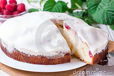 Sponge cake with raspberry Stock Photo