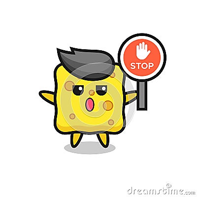 Sponge character illustration holding a stop sign Vector Illustration