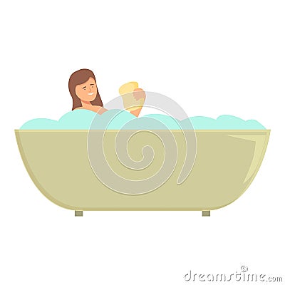 Sponge girl washing icon cartoon vector. Home bathing Vector Illustration