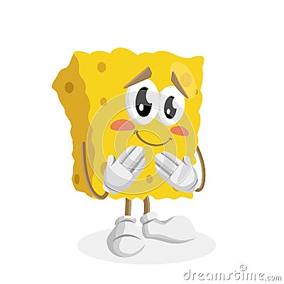 Sponge mascot and background ashamed pose Vector Illustration