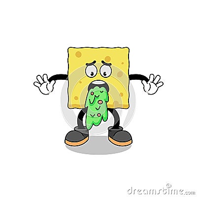 sponge mascot cartoon vomiting Vector Illustration