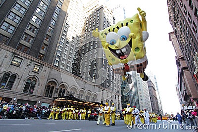 Spongebob on city street in Macy's parade Editorial Stock Photo