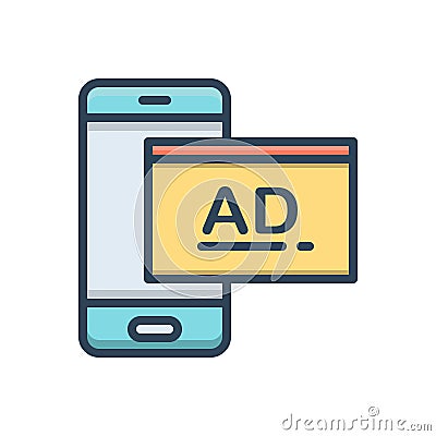 Color illustration icon for Sponsored Ads, mobile and smartphone Cartoon Illustration