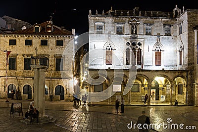 Sponza Palace at night. Dubrovnik. Croatia Editorial Stock Photo