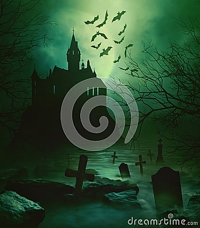 Spoody castle with graveyard down below Stock Photo