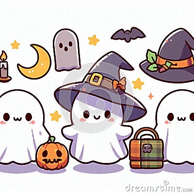 Cute Ghost Halloween isolated on white background, Clipart Sticker illustration Design 6 Stock Photo