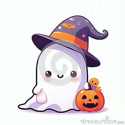 Cute Ghost Halloween isolated on white background, Clipart Sticker illustration Design 3 Stock Photo