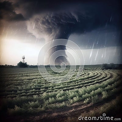 aproaching tornado. AI generated illustration Cartoon Illustration