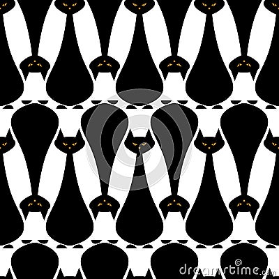 Spooky black cats minimal seamless pattern Vector Illustration