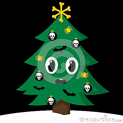 Spooky Christmas tree with Halloween decorations Vector Illustration