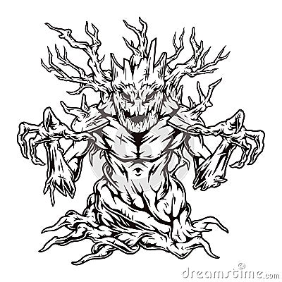 Spooky dry monster tree Vector Illustration