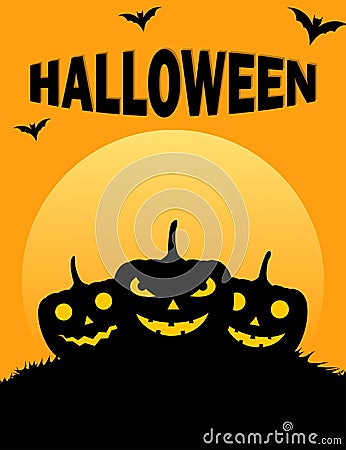 Spooky evil Halloween pumpkins orange poster Vector Illustration