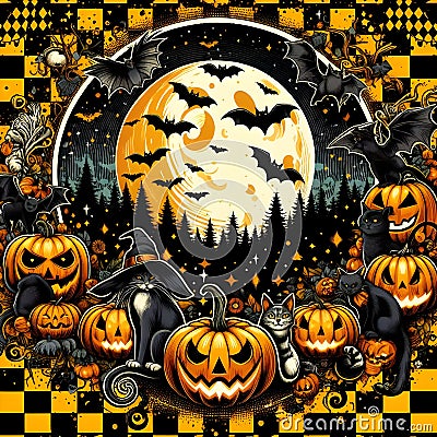 Halloween Designs Transforming the Forest into a Magical, Haunting Wonderland. Generative ai for illustrations Cartoon Illustration