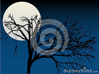 Spooky Full Moon highlight tree hanging noose Vector Illustration