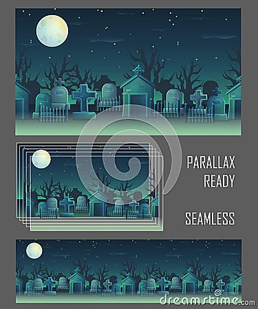 Spooky graveyard seamless background Vector Illustration