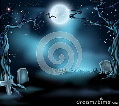 Spooky Halloween Background Scene Vector Illustration