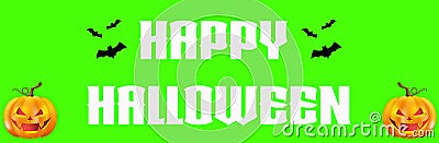 Happy Halloween - A spooky Halloween banner with scary Black bats and vampire pumpkins Stock Photo