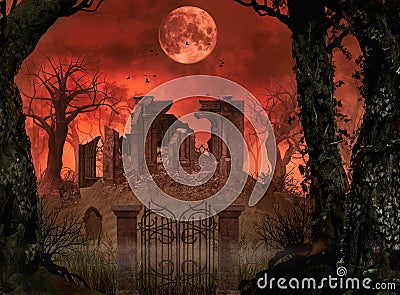 Spooky Halloween Concept Ruins Stock Photo