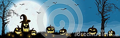 Halloween dead tree and pumpkins in front of an full moon Vector Illustration