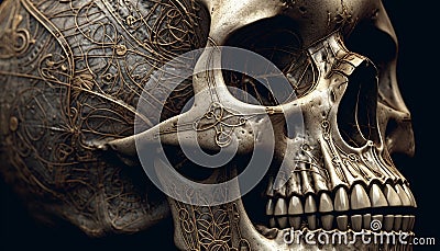 Spooky Halloween decoration ancient human skull anatomy generated by AI Stock Photo