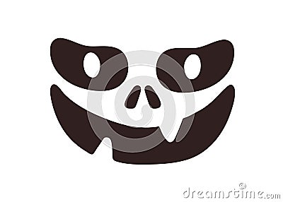 Spooky Halloween face with scary smile. Happy evil monster with eyes, mouth, fangs stencil. Creepy horror jack Vector Illustration
